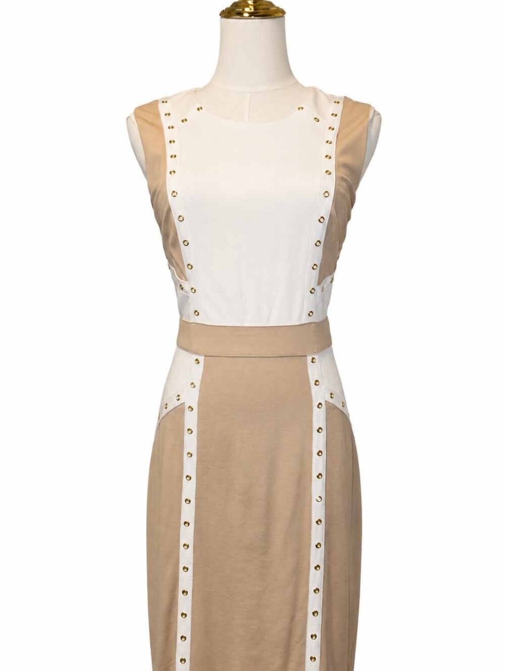 Bebe Colorblock Gold Grommet Sheath Dress - Size Medium